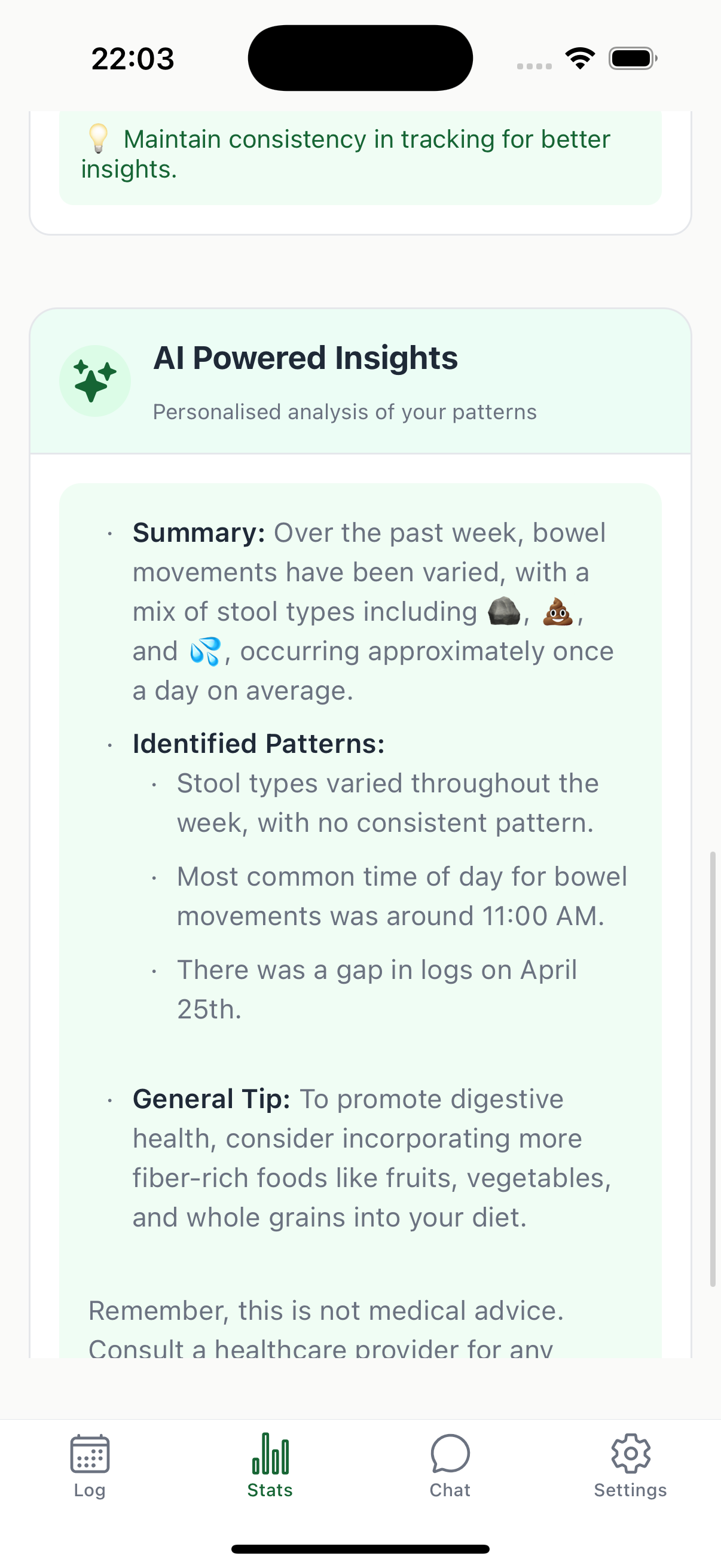 Doody app AI insights showing personalised health recommendations